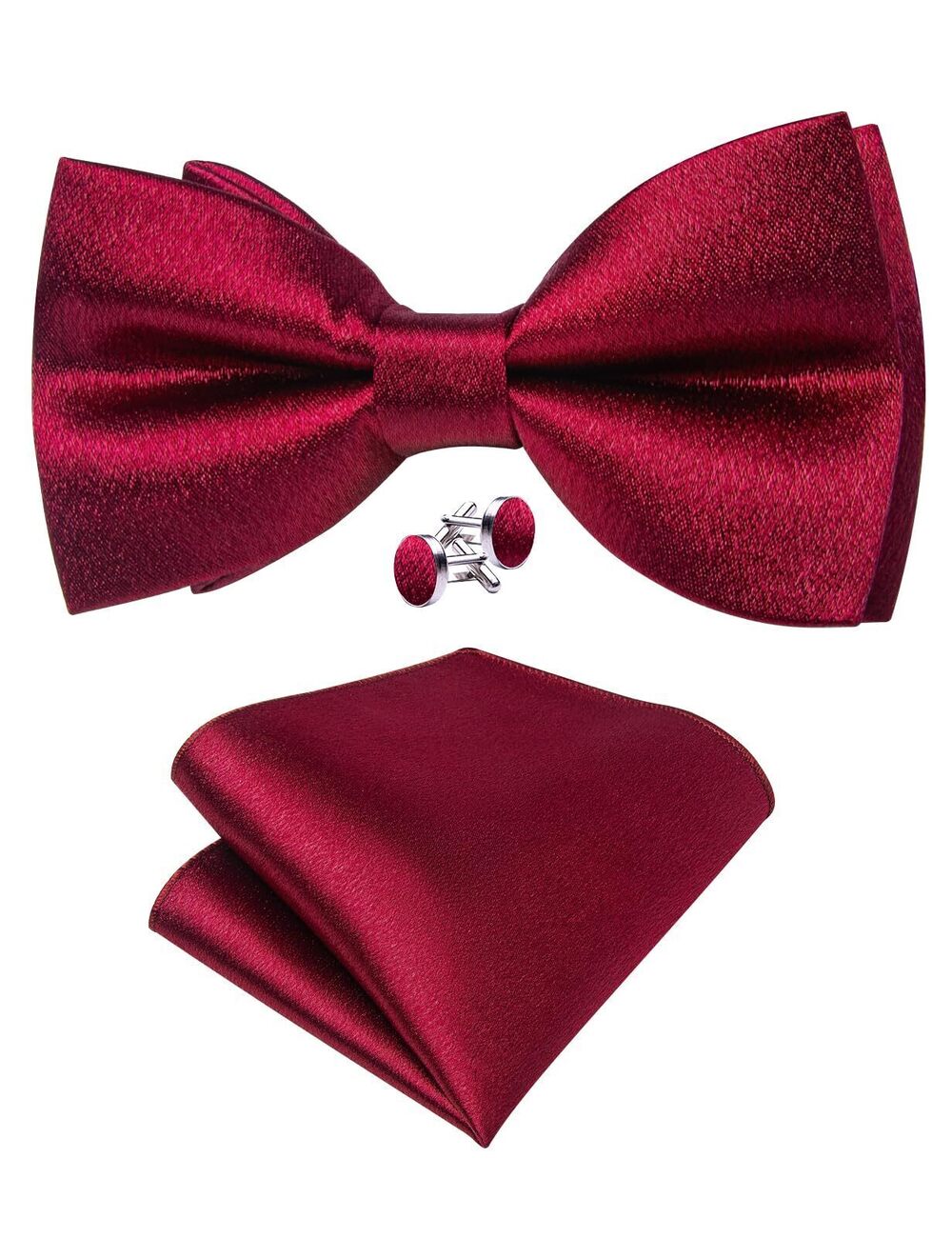 3468 Wine Red Bow Ties Solid Color Ajustable Pre-tied Bowtie and Pocket